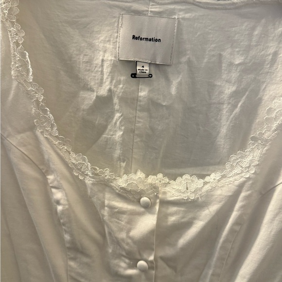 Reformation Alida Organic Cotton White Midi Dress with Button Detail - Picture 4 of 5